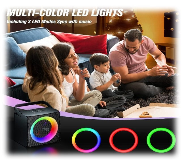 YLL Karaoke Machine for Kids Adults, Portable Bluetooth Speaker with 2 Wireless Microphones - Party Lights - Gifts for Girls Boys Family,Birthday,Home Party,Meeting-Black