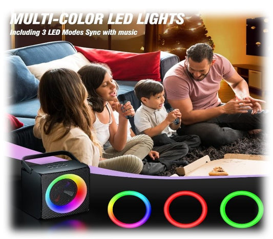 YLL Karaoke Machine for Kids Adults, Portable Bluetooth Speaker with 2 Wireless Microphones - Party Lights - Gifts for Girls Boys Family,Birthday,Home Party,Meeting-Black