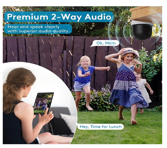 DEKCO Security Camera Wireless Outdoor, Solar Powered 2.4G WiFi 360° View Pan Tilt Strobe Light/ Spotlight Home Security System with Motion Detection and Siren, Two-Way Audio, IP65, Clear Night Vision