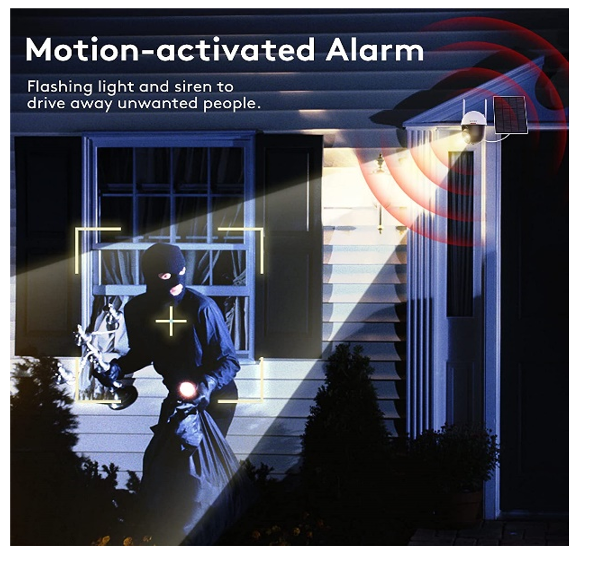DEKCO Security Camera Wireless Outdoor, Solar Powered 2.4G WiFi 360° View Pan Tilt Strobe Light/ Spotlight Home Security System with Motion Detection and Siren, Two-Way Audio, IP65, Clear Night Vision