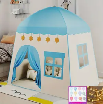 Blue Castle Princess Theater Play Tent - Indoor Flower Star Fairy Tent with Star Lights