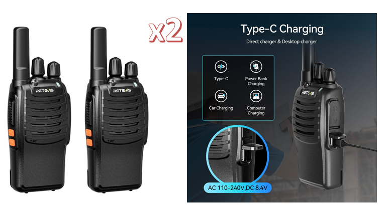Retevis 2 Pack H-777 2 Way Radios Long Range Rechargeable Hand Free Adults Walkie Talkies with Charging Base