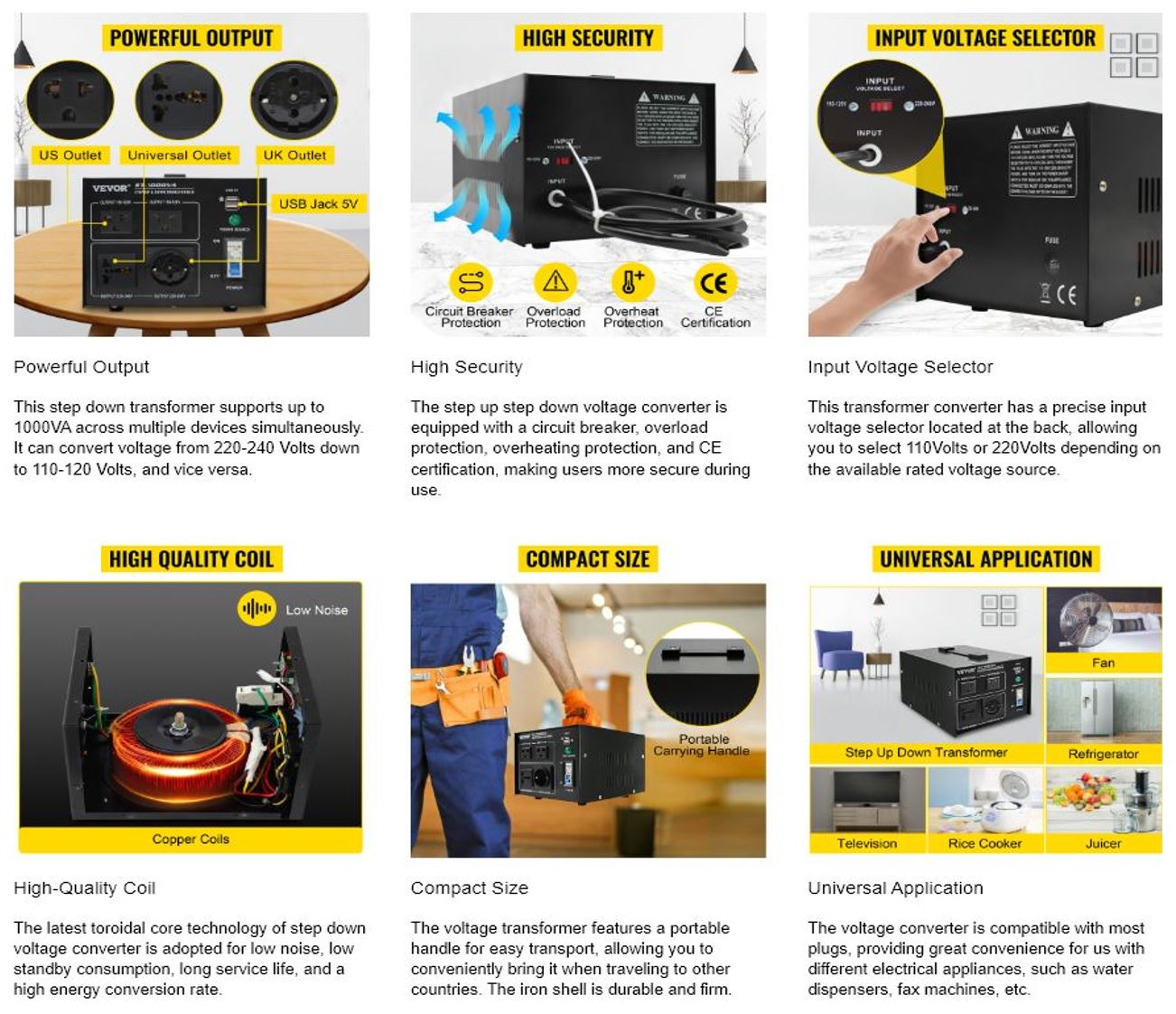 1000W Peak Voltage Converter Step Up Down Transformer 240V-110V / 110V-240V