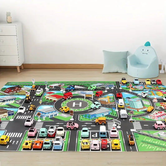 Urban Traffic Play Mat - Waterproof Cityscape Game Pad with