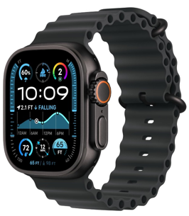Apple Watch Ultra 2 GPS + Cellular, 49mm Black Titanium Case with Black Ocean Band.