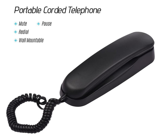 Leepesx Mini Desktop Corded Landline Phone Fixed Telephone Wall Mountable Supports Mute/Pause/Redial Functions for Home Hotel Office Bank Call Center