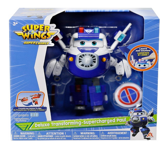 Super Wings - 6'' Deluxe Transforming Supercharged Paul Airplane Toys Action Figure | Plane to Robot | Toy Plane Ve
