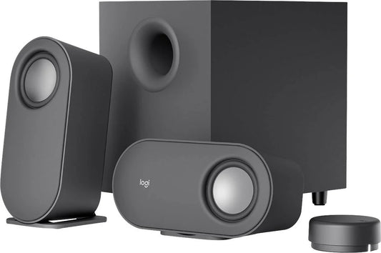 LOGITECH Z407 SPEAKERS 2.1 SPEAKER SYSTEM WITH 80W PEAK POWER(40W RMS) 20W SUBWOOFER 2X10W SATELLITES BLUETOOTH 5.0 USB AND 3.5MM CONNECTIVITY WIRELESS ROTARY CONTROL WITH A RANGE OF UPTO 20M