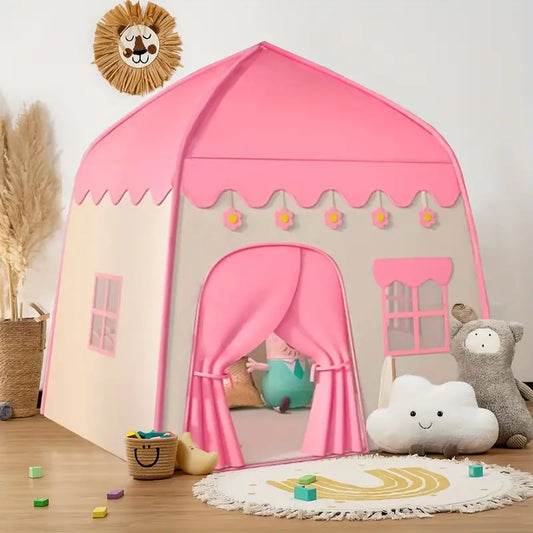 Pink Castle Princess Theater Play Tent - Indoor Flower Star Fairy Tent with Star Lights