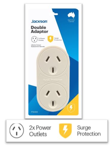 JACKSON Vertical Double Adaptor with 4,500A Surge Protection.