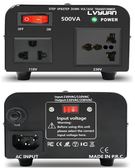 LVYUAN Voltage Transformer Converter 500 Watt Step Up/Down Convert from 110-120 Volt to 220-240 Volt and from 220-240 Volt to 110-120 Volt with US Outlet, Universal Outlet, Circuit Breaker