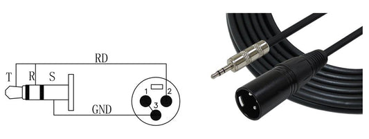 GLS Audio 6ft Cable 1/8" TRS Stereo to XLR Male - 6' Cables 3.5mm (Mini) to XLR-M Cord for iPhone, iPod, Computer, and More - Single