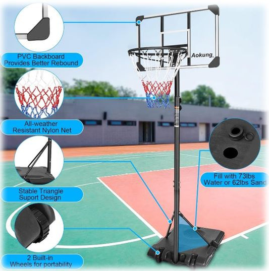 AOKUNG Teenagers Height Adjustable 5.6-7 'Basket 28" Backboard Portable Basket System for Indoor and Outdoor use