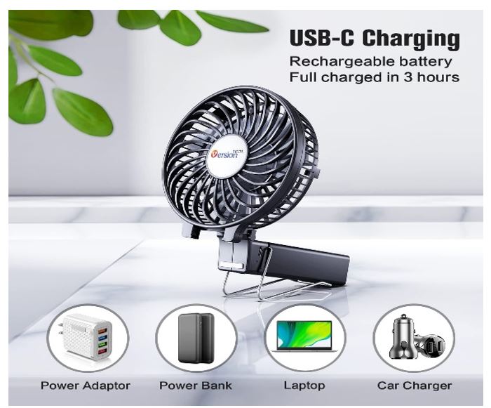 VersionTECH. Mini Handheld Fan, USB Desk Fan, Small Personal Portable Table Fan with USB Rechargeable Battery Operated Cooling Folding Electric Fan for Travel Office Room Household Black