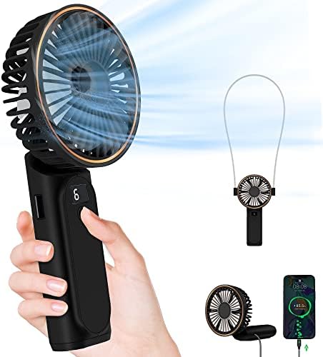 TUNISE Portable Handheld Fan, Portable Fan Rechargeable, 4000mAh, 180° Adjustable, 6 Speed Wind, Display Electricity in Real Time, USB Rechargeable Foldable Fan, Quiet Personal