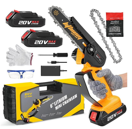Mini Chainsaw 6-Inch with 2 Battery Mini Electric Chain Saws Cordless Handheld Portable Chainsaw for Wood Cutting