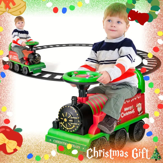6V Electric Ride-On Train - Motorized Train Toy for Kids with 6 Wheels and Track