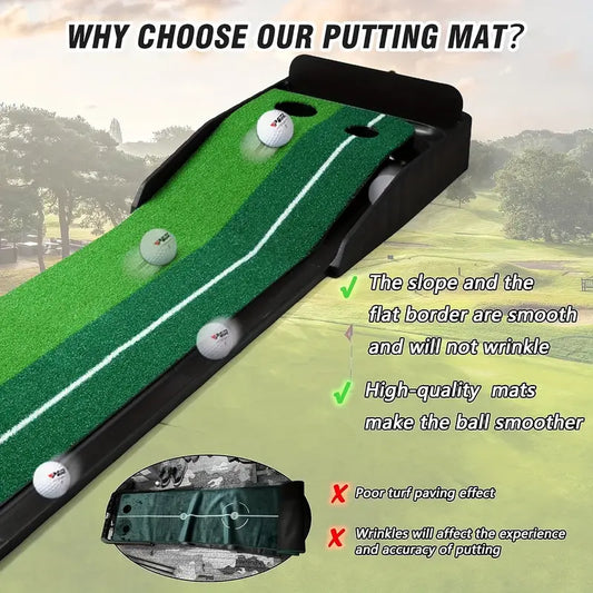 ProMaster Indoor Golf Putting Green Mat - Swing Trainers for Home and Office Practice with Auto Ball Return, Realistic Golf Game Experience