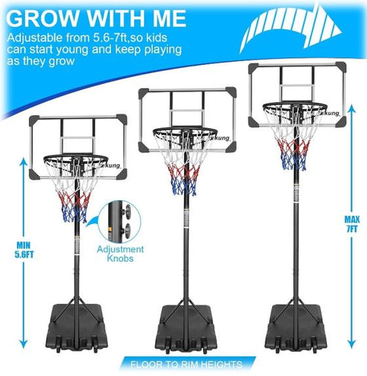 AOKUNG Teenagers Height Adjustable 5.6-7 'Basket 28" Backboard Portable Basket System for Indoor and Outdoor use