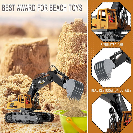 MLcnleS Remote Control Excavator Toys for Boys - 1/18 Big RC Construction Vehicles Excavator with Rechargeable Battery Sounds & Lights for Kids Age 3-12 Years Old, Best Birthday Idea
