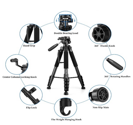 Tripod Camera Tripods, 74" Tripod for Camera Cell Phone Video Photography, Heavy Duty Tall Camera Stand Tripod, Professional Travel DSLR Tripods Compatible with Canon Nikon iPhone, Max Load 15 LB