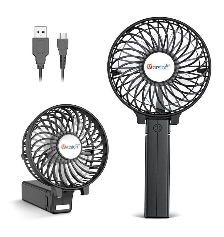 VersionTECH. Mini Handheld Fan, USB Desk Fan, Small Personal Portable Table Fan with USB Rechargeable Battery Operated Cooling Folding Electric Fan for Travel Office Room Household Black