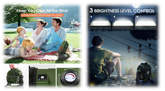 Portable Fan Rechargeable, 10400mAh Battery Operated Powered Fan, Outdoor Camping Fan with Light & Hook,Personal USB Desk Fan, for Bedroom, Table, Home, Office, Tent, Travel