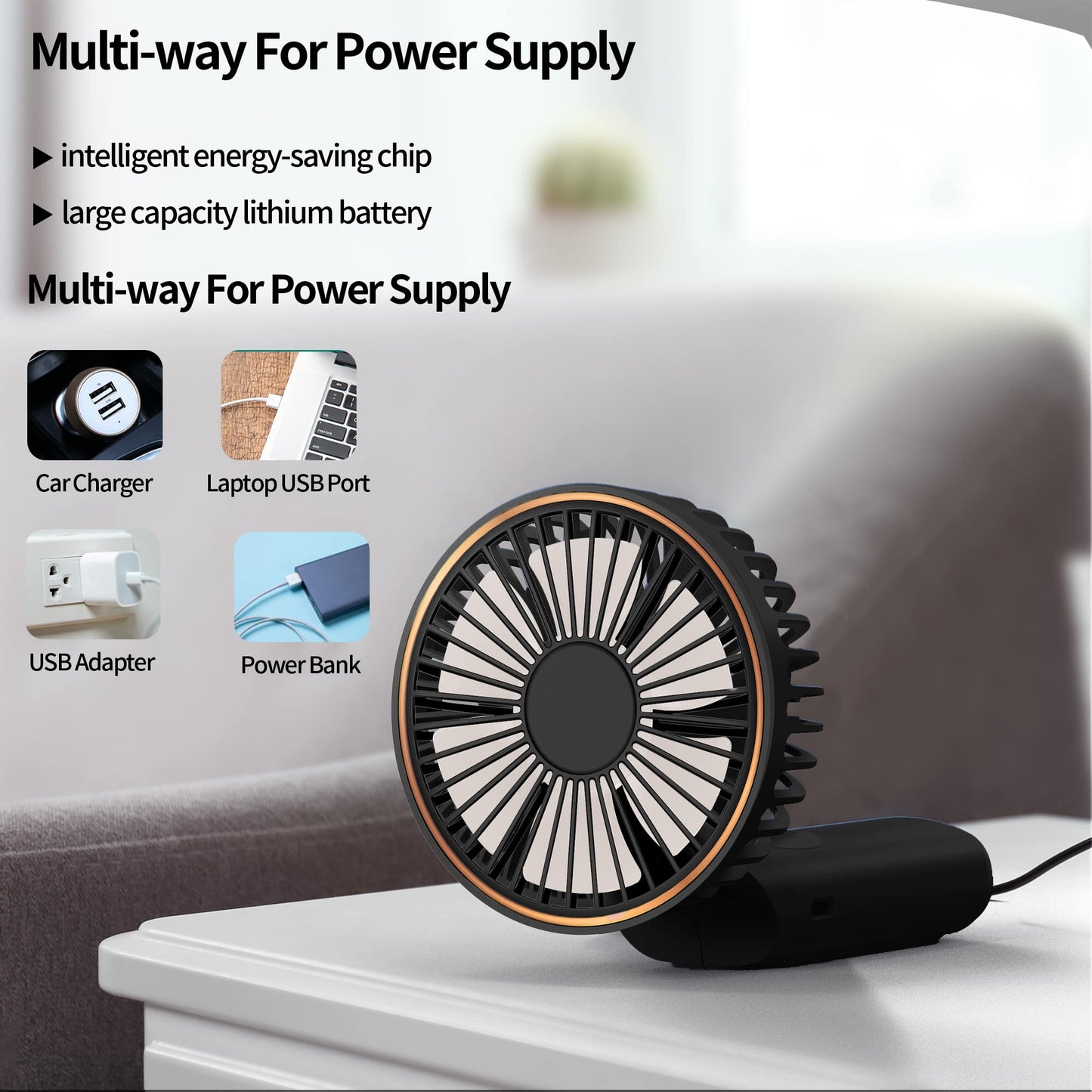 TUNISE Portable Handheld Fan, Portable Fan Rechargeable, 4000mAh, 180° Adjustable, 6 Speed Wind, Display Electricity in Real Time, USB Rechargeable Foldable Fan, Quiet Personal