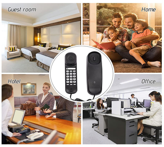 Leepesx Mini Desktop Corded Landline Phone Fixed Telephone Wall Mountable Supports Mute/Pause/Redial Functions for Home Hotel Office Bank Call Center
