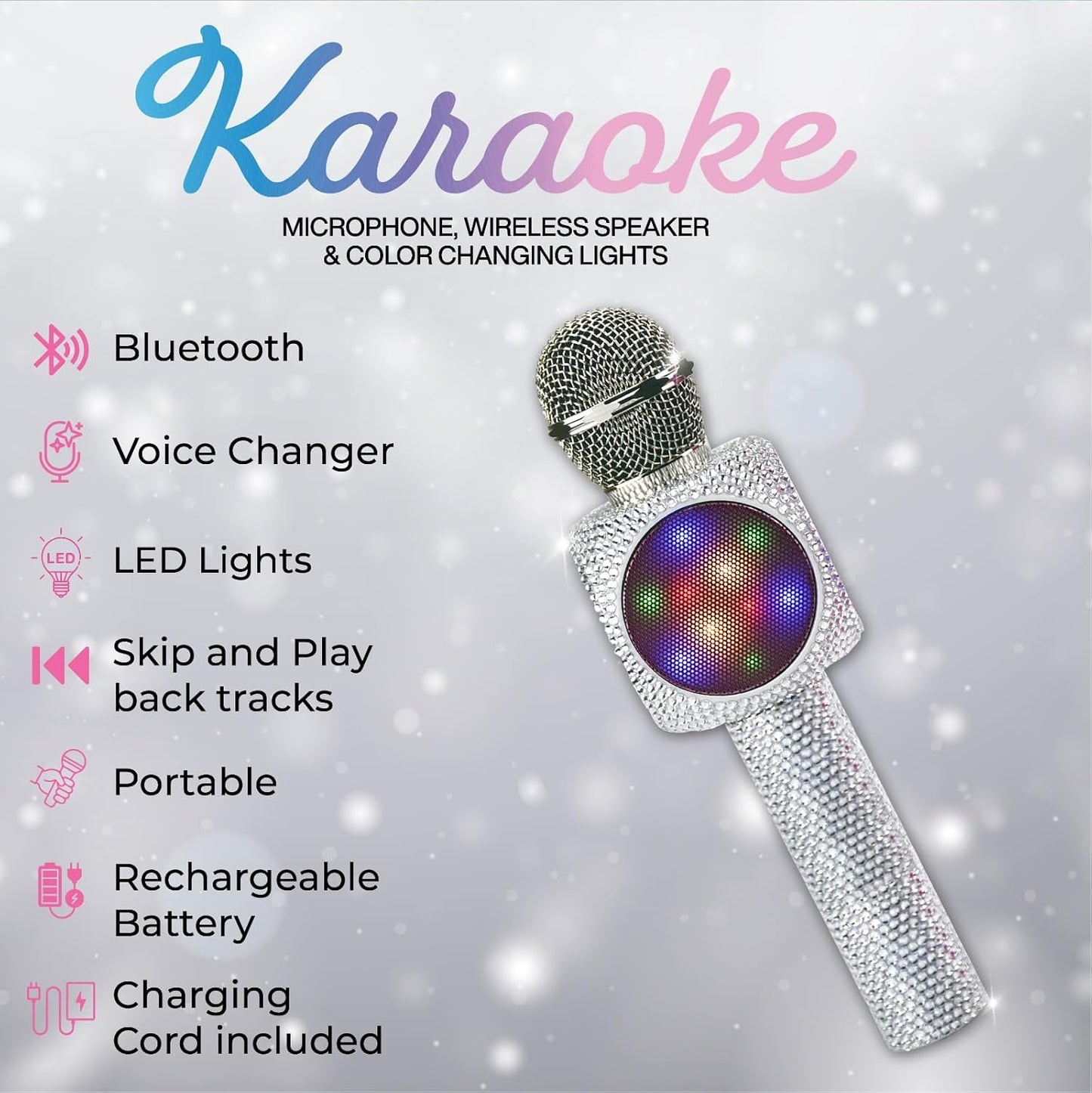 Bling Sing-Along Bling Bluetooth Karaoke Microphone and Bluetooth Stereo Speaker All-in-One (Silver Bling)