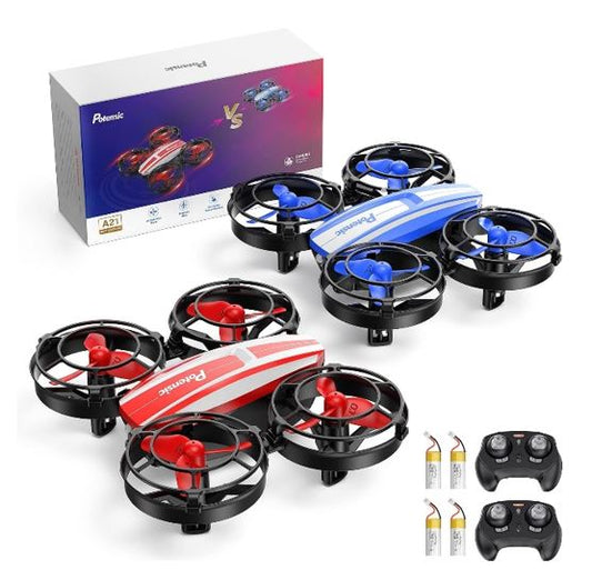 Potensic A21 Mini Drones for Kids, 2 Pack IR Battle Drone with LED Lights, RC Quadcopter with 3D Flip, 3 Speeds, Headless Mode, Altitude Hold, Toy Gift for Boys Girls (Red and Blue)