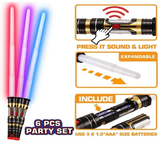 Light Up Saber 3 Colors, 2-In-1 Led Dual Light Swords With Fx Sound (Motion Sensitive) And Telescopic Handle For Multiplayer Galaxy War Fighter Warriors, Xmas Present Kids Party Gift