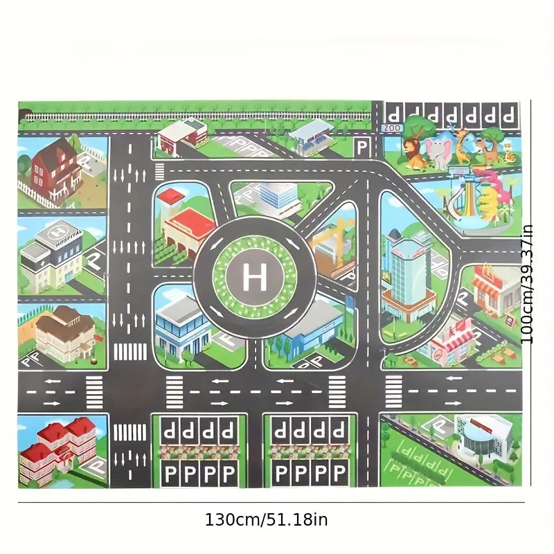 Urban Traffic Play Mat - Waterproof Cityscape Game Pad with