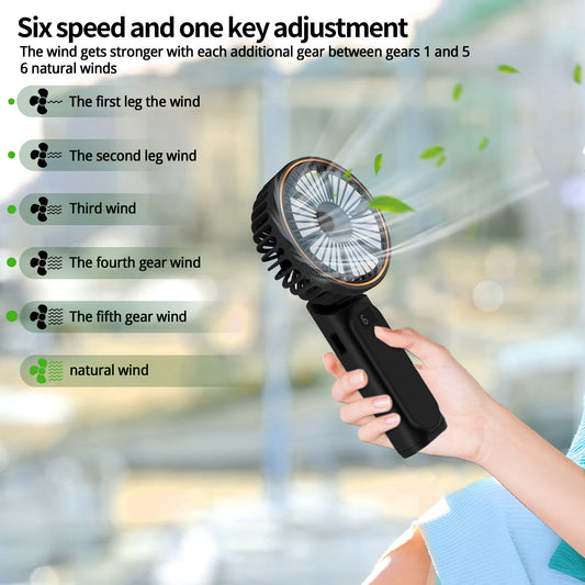 TUNISE Portable Handheld Fan, Portable Fan Rechargeable, 4000mAh, 180° Adjustable, 6 Speed Wind, Display Electricity in Real Time, USB Rechargeable Foldable Fan, Quiet Personal