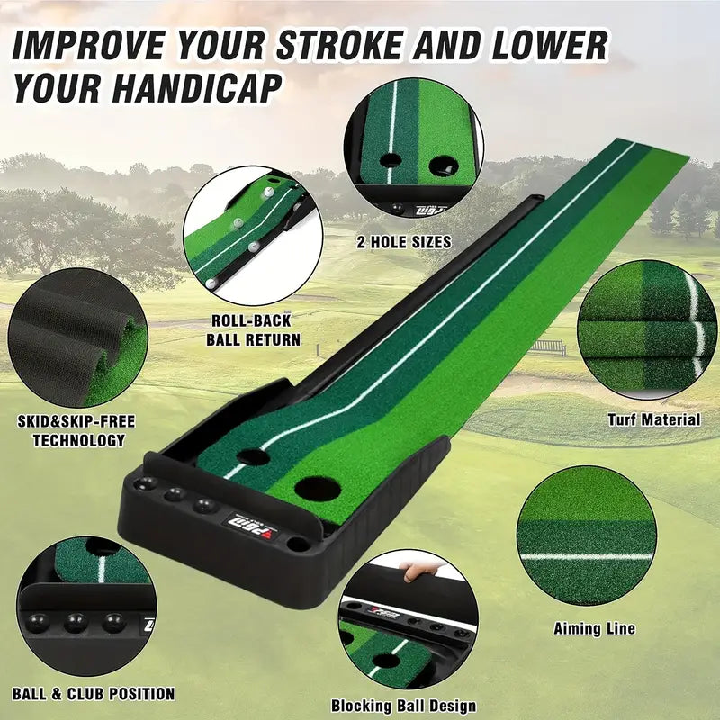 ProMaster Indoor Golf Putting Green Mat - Swing Trainers for Home and Office Practice with Auto Ball Return, Realistic Golf Game Experience