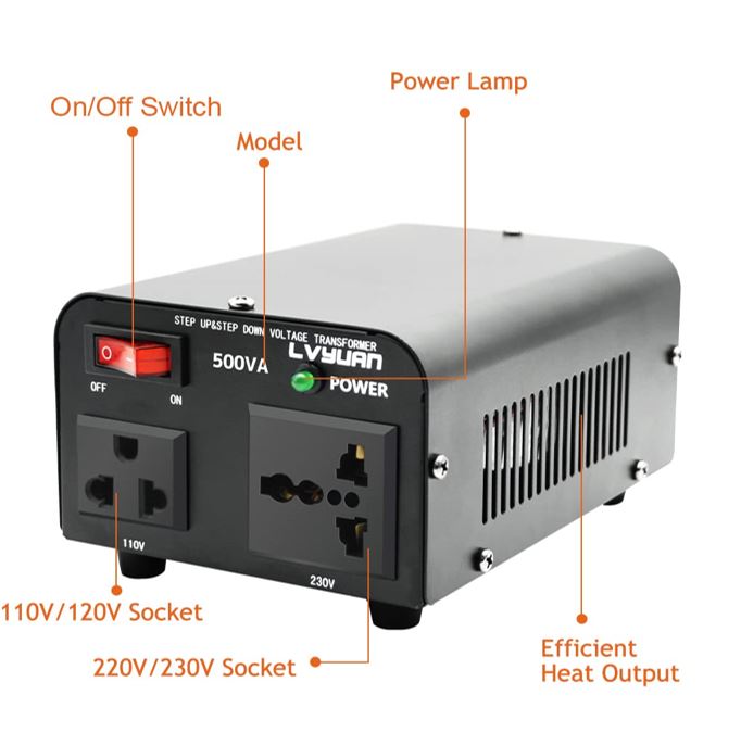 LVYUAN Voltage Transformer Converter 500 Watt Step Up/Down Convert from 110-120 Volt to 220-240 Volt and from 220-240 Volt to 110-120 Volt with US Outlet, Universal Outlet, Circuit Breaker