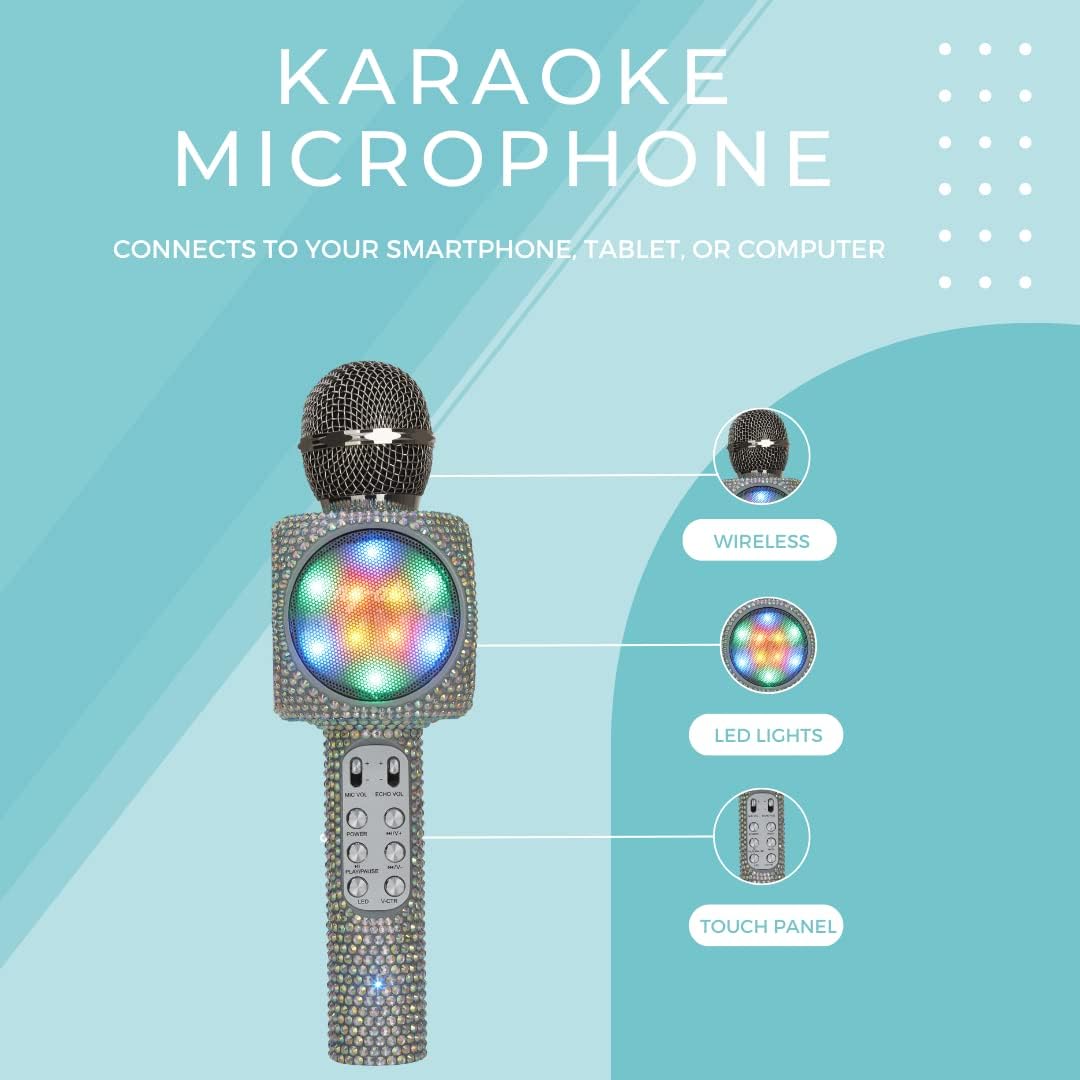 Bling Sing-Along Bling Bluetooth Karaoke Microphone and Bluetooth Stereo Speaker All-in-One (Silver Bling)