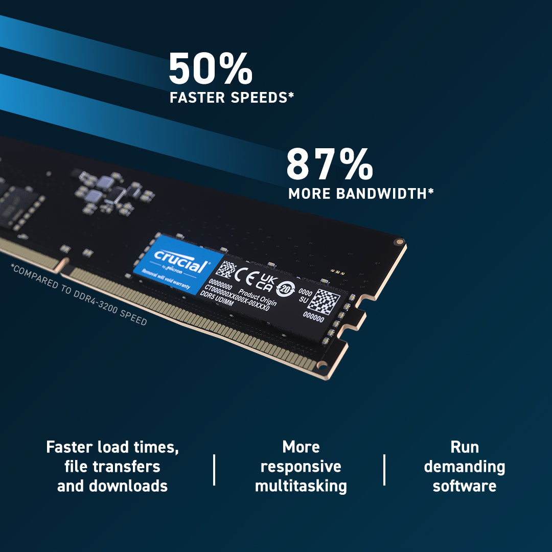 Crucial RAM 32GB DDR5 4800MHz CL40 Desktop Memory CT32G48C40U5