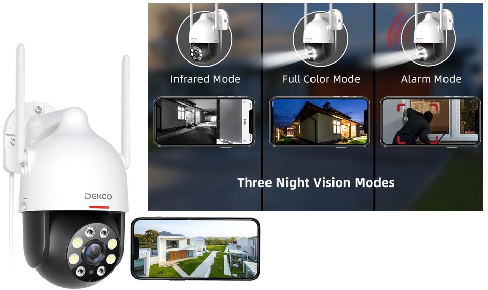 DEKCO New Version 5MP UHD Solar Security Camera Wireless Outdoor, Home Security System with Spotlights, Night Vision, Pan Tilt 360° View, 2-Way Audio, Human Detection, Connect to 2.4Ghz WiFi DC9P