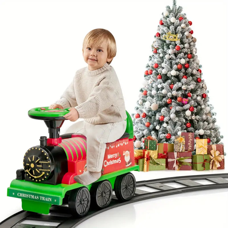 6V Electric Ride-On Train - Motorized Train Toy for Kids with 6 Wheels and Track