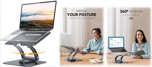 Nulaxy 360 Rotating Laptop Stand for Desk, Ergonimic Adjustable Height and Angle Laptop Riser, Foldable and Portable Computer Stand Holds up to 22lbs, Fits All MacBook, Laptops