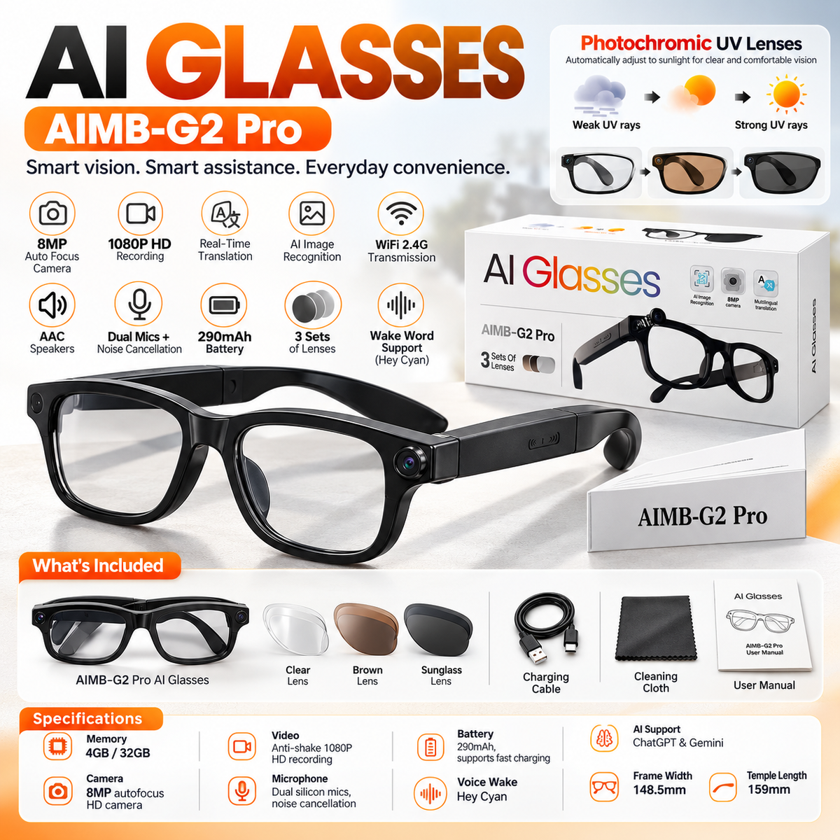 G2Pro Smart AI Music Video Glasses