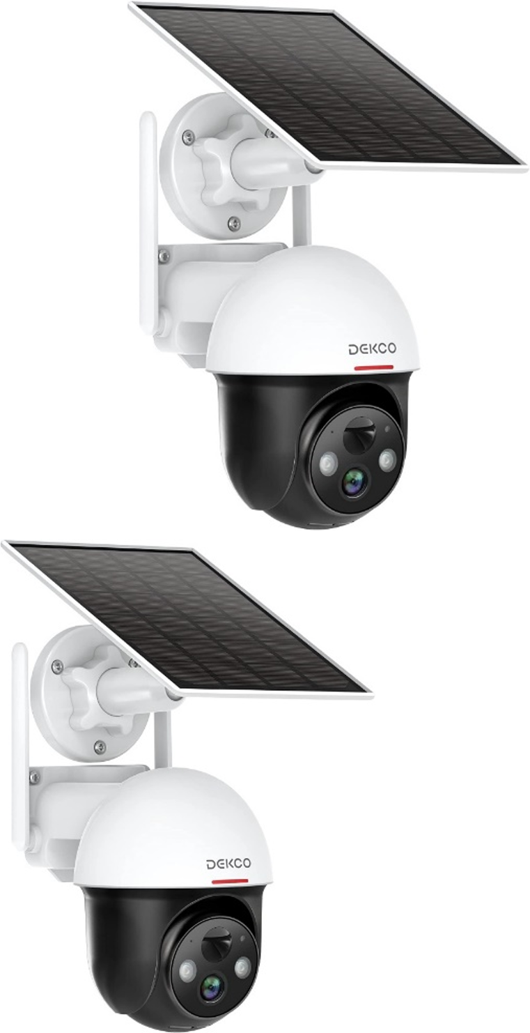 Security Camera Outdoor Solar 2Packs, DEKCO WiFi Outdoor Security Cameras Pan-Tilt 360° View, 1080P Surveillance Cameras with Motion Detection and Siren, 2-Way Audio, Full Color Night Vision, Waterproof