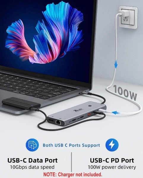 USB C Hub USB C Docking Station Dual Monitor 13 in 1 Triple Display Multiport Adapter with 2 HDMI+DP+8 USB C/A Ports+Ethernet+Audio, USB C Dongle