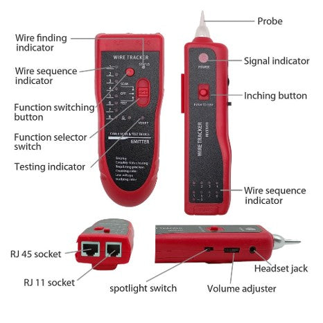 Ethernet Tester RJ45 RJ11,Cable Tracker, Network Cable Tester,LAN Tracker Wire Finder Cat5 Cat6,Telephone Line Test (Red)
