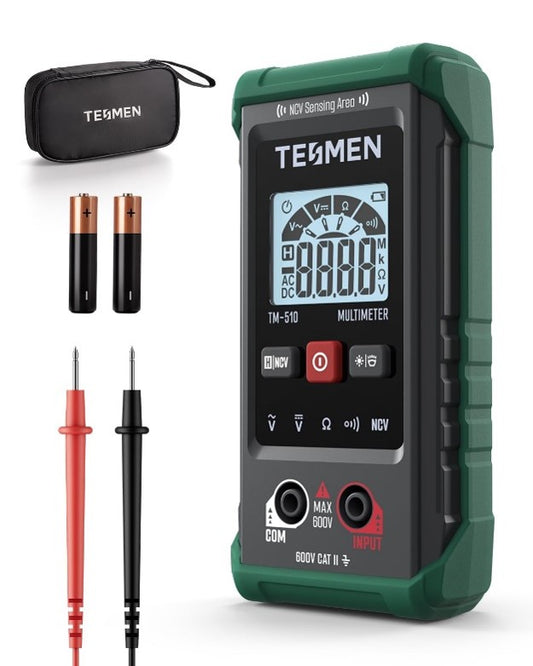 TESMEN TM-510 Digital Multimeter, 4000 Counts, Smart Measurement, Auto-Ranging Voltmeter; Voltage Tester with Non-Contact Voltage Function, Measures AC/DC Voltage, Resistance, Continuity - Green