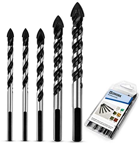 QWORK 5 Pcs Set (6, 6, 8, 10, 12mm) Multi-Material Drill Bit Set for Tile,Concrete