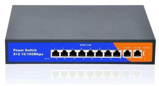 8ch 10/100Mbps PoE RJ45 Ports (1-8)1ch 10/100Mbps RJ45 Port (9th)