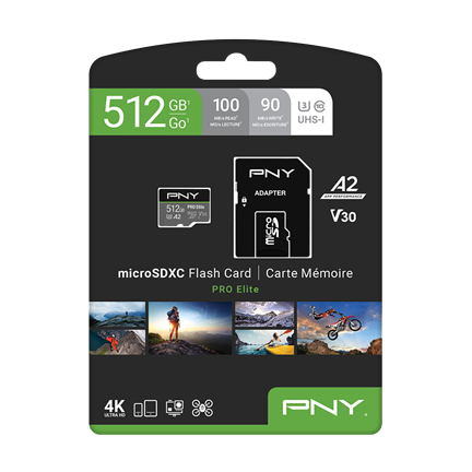 Pny Technologies Inc PNY PRO Elite 512 GB Class 10/UHS-I (U3) microSDXC - 100 MB/s Read - 90 MB/s Write