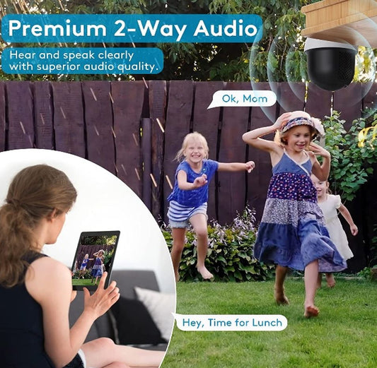 Security Camera Wireless Outdoor, Solar Powered 2.4G WiFi 360° View Pan Tilt Strobe Light/ Spotlight Home Security System with Motion Detection and Siren, Two-Way Audio, IP65, Clear Night Vision